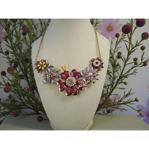 Pilgrim Enamel Floral Butterfly Statement Necklace Gold Tone Multicolored